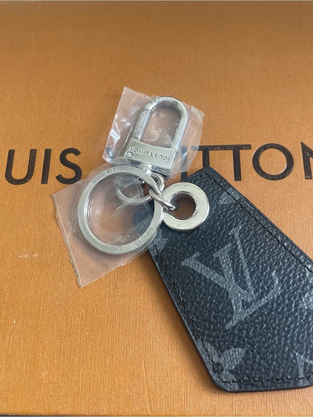 Fashion Black Monogram Key Tag Keyring leather